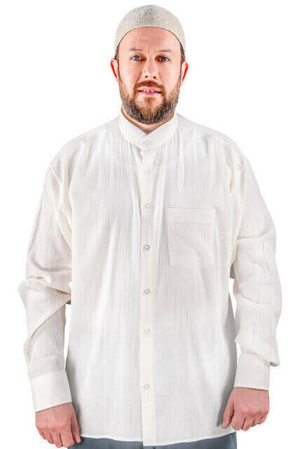 IQRAH-camisa de tela con cuello redondo, crema, 1143