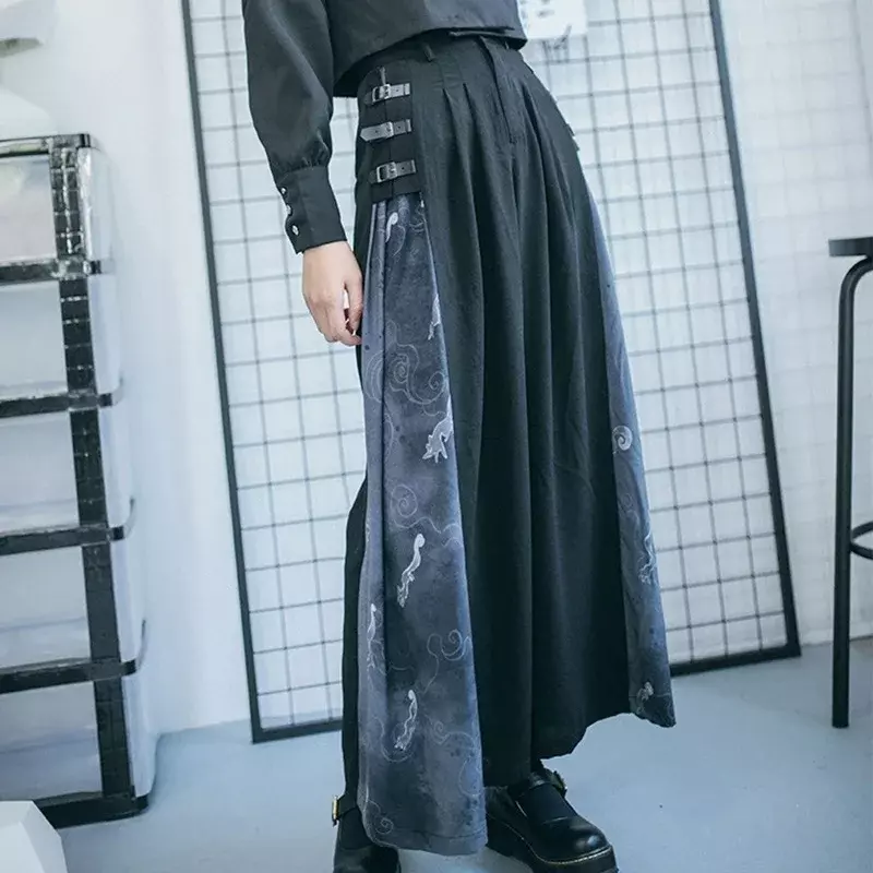 Calça de perna larga feminina, calça chinesa de cintura alta Harakuju Hanfu, calça feminina Baggy Trausers, 11088, 2020