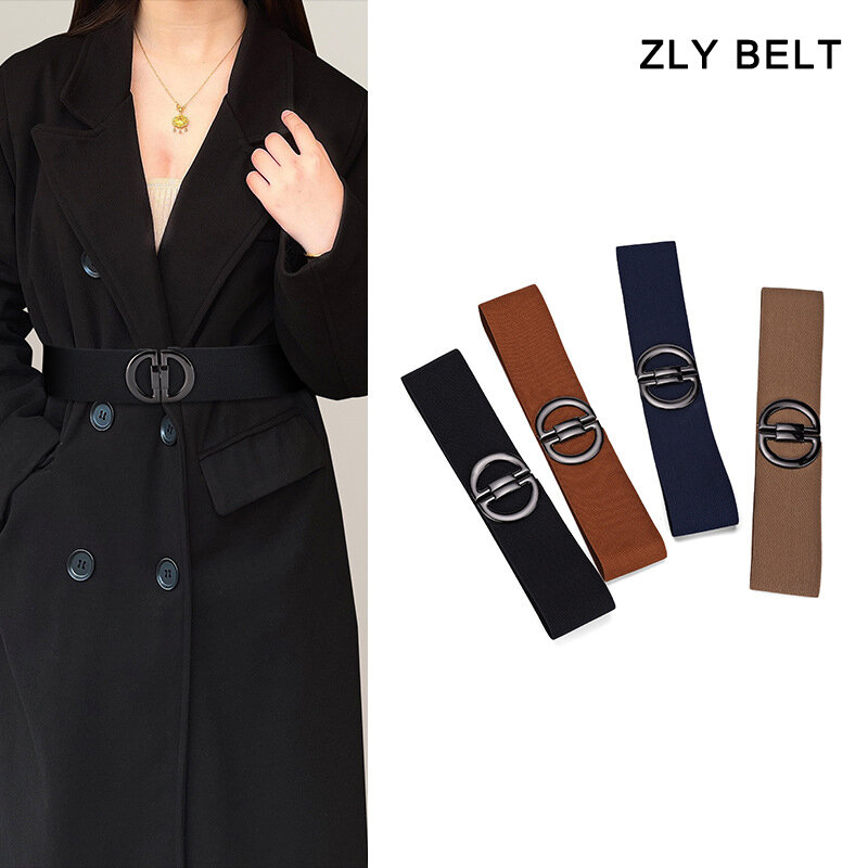 ZLY 2023 여성용 신축성 PU 가죽 소재 럭셔리 허리띠, 금속 합금 브랜드 로고, 85cm 조절 가능, 새로운 패션