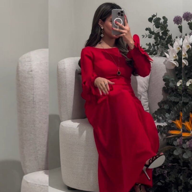 Prom Dress Satin Flower Birthday A-line O-Neck Bespoke Occasion Gown Midi Dresses Saudi Arabia