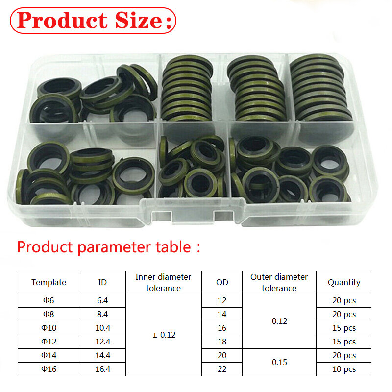 150/100Pcs Bonded Seal Sealing Ring Assortiment Kit Olie Afvoer Schroef Gecombineerd Washer Seal Set M6 M8 M10 m12 M14 M16 M18 M20 M22
