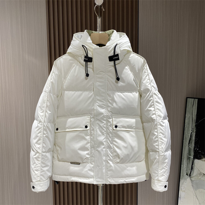 2023 uomo inverno moda tinta unita con cappuccio Outwear uomo nuovo Casual bianco piumino d'anatra cappotti maschili corti spessi giacche calde H532