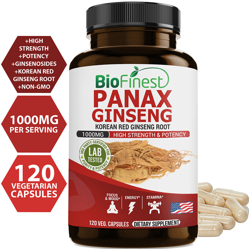 Korean Red Ginseng Root 1000mg High Strength and Potency Focus and Mood* Energy* Endurance