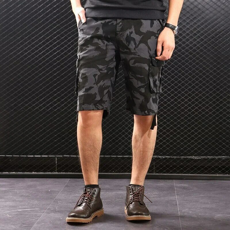 Pantalones cortos tipo Cargo para hombre, Bermudas de camuflaje, Harajuku, holgados, grandes y altos, 2024 de algodón, a la moda