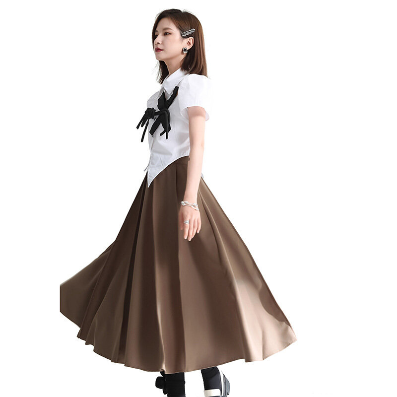 女性用ハイウエストサマースカート,シンプルな空中ブランコスカート,大きなスイング,ミドル丈,デザイン,2023