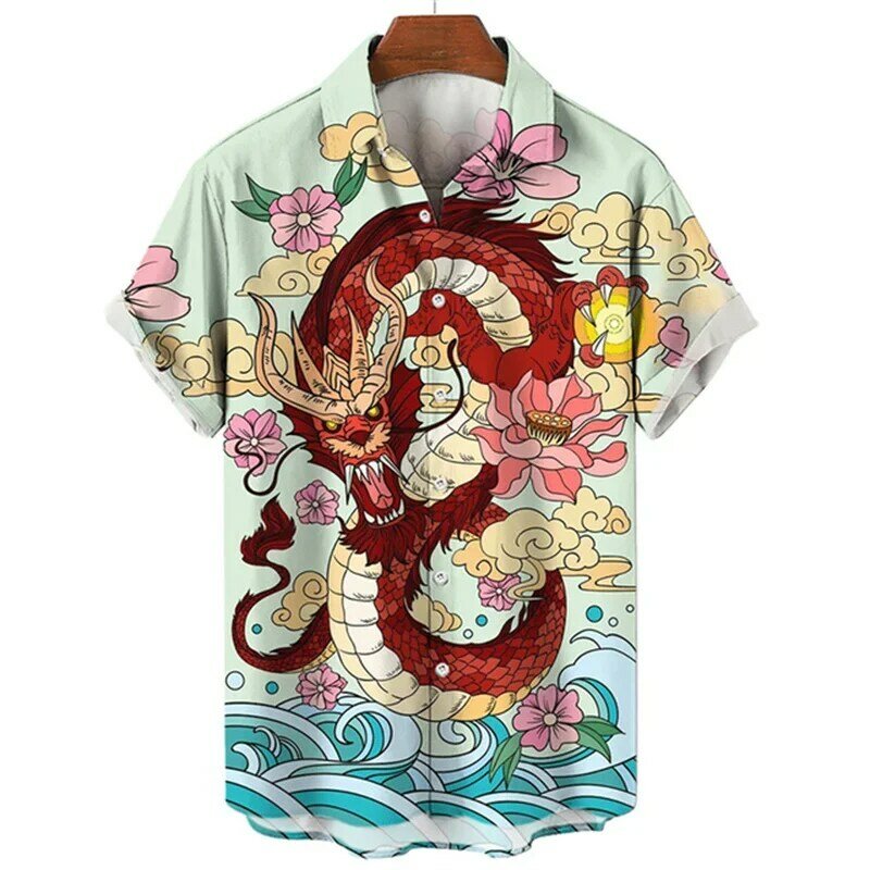男性用ドラゴンパターンエレクトリックシャツ,半袖ストリートウェア,特大,カジュアル,新しい夏のコレクション2023