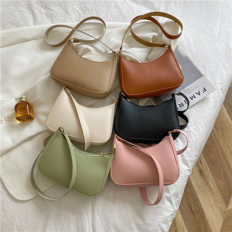 New Women's Retro Solid Color Fashion Handbags PU Leather Shoulder Underarm Bag Casual Women Hobos Handbags сумка женская Trend