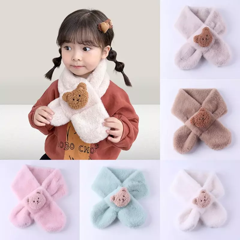 Kawaii szaliki dla dzieci piękne lalki z kreskówek niedźwiedź szale dla malucha chłopiec dziewczynka ładny szalik jesienno-zimowa ciepła akcesoria odzieżowe dla dzieci