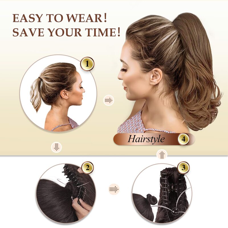 Synthetic Claw Clip Ponytail Extensions 12 Inch Curly  Hairpiece Instant Natural Looking Ponytail Hair Extensions For Women