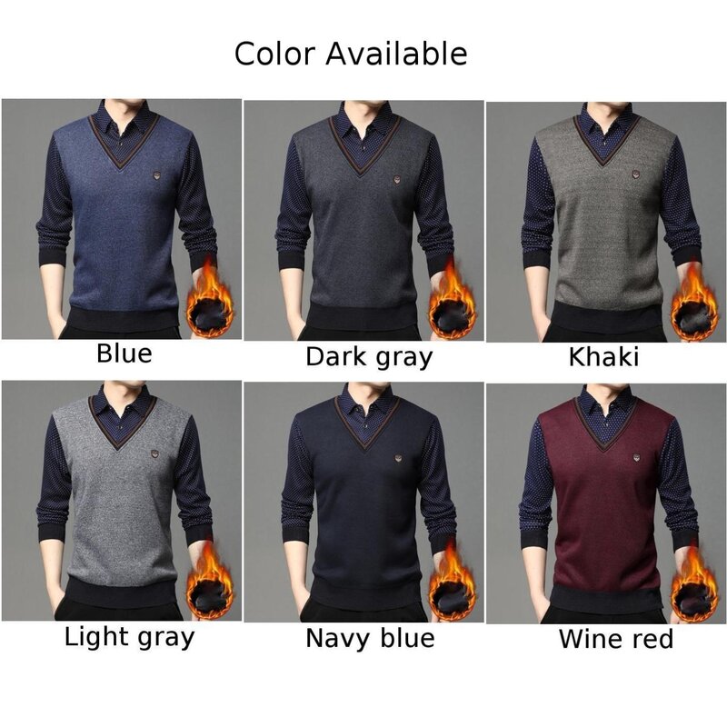 Camisa masculina de colarinho de negócios, falsa duas peças, manter quente, manga longa, roupa exterior, tops masculinos elegantes, outono, inverno, novo