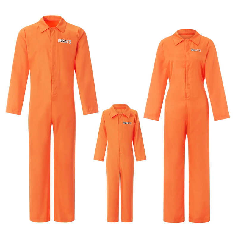 Unisex Jail Costumes Letter Print Long Sleeve Prison Jumpsuit for Adults Toddlers Role-Playing Party Cosplay Outfits