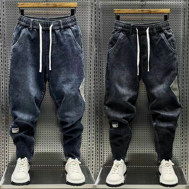 Джинсы мужские свободного покроя, Дизайнерские повседневные длинные брюки-султанки из денима с кулиской, с широкими штанинами, ковбойские брюки в уличном стиле, 2024