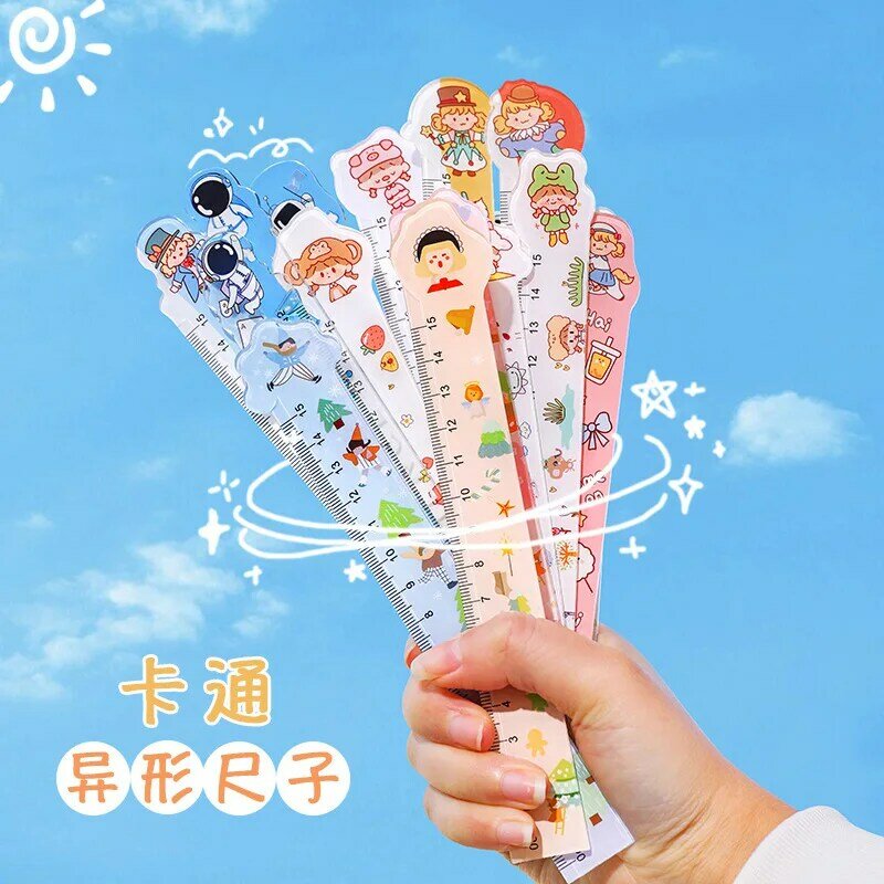 10 Pcs Plastic Cute Cartoon 15cm Ruler Stationery Funny Drawing Office School Measuring Drawing  Student Creative School Supply