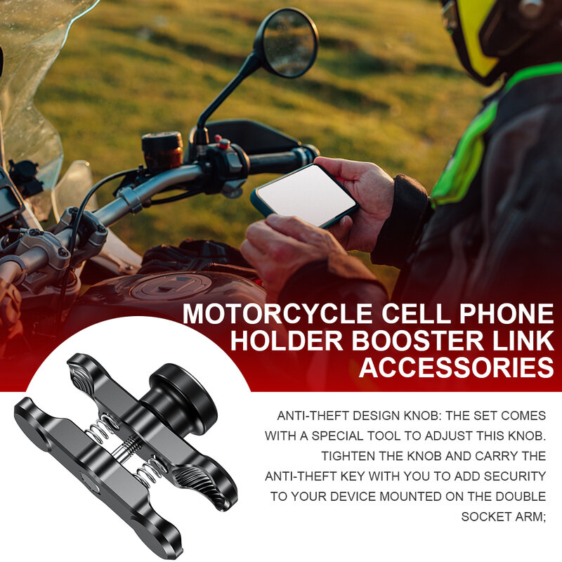 Anti-Theft Double Socket Arm Aluminum Alloy Motorcycle Extension Arm 25mm Ball Head Bike Phone Bracket Height Increasing Rod