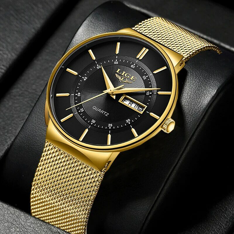 LIGE-Relógio masculino de quartzo impermeável em aço inoxidável, relógio esportivo casual masculino, marca de topo, moda de luxo, 2022