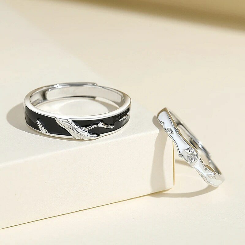 Nowa europejska wiosna martwe drzewa 925 srebrna para palec pierścionek dla kobiet prezent urodzinowy biżuteria