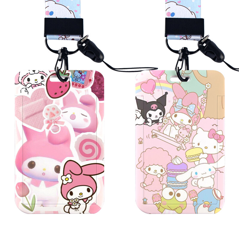 W Sanrio Hello Kitty Card Holder Anime Figures Kuromi Cinnamoroll My Melody Cute Bank ID Card Schoolbag Decoration Gift