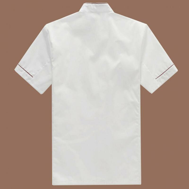 Men Short Sleeve Double-breasted Chef Waiter Work Uniform Catering T-shirt Top For Kitchen Restaurant Food Serive Work Uniform