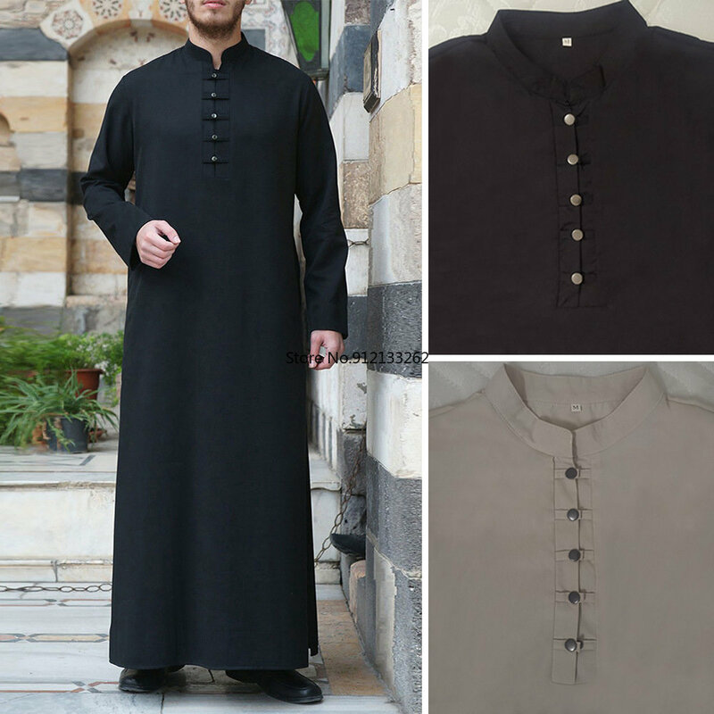 2023 Spring Summer Fashion Style Muslim Men Long Sleeve Black Long Jubba Thobe  Muslim Men Clothing Muslim Abaya