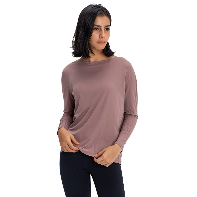 NWT Women Long Sleeved Loose Breathable T Shirt Sports Flowing Tee Moisture Wicking Athletic Shirts Hem T Shirt Tunic Top