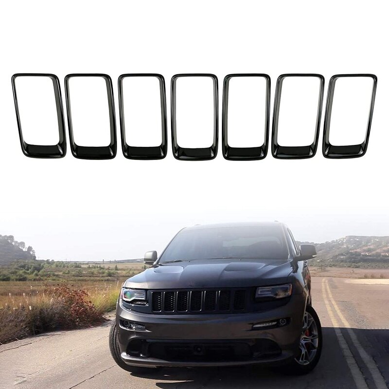7PC Gloss Black Grill Ring Front Grille Inserts Cover Trim Kit for Jeep Grand Cherokee 2014-2016