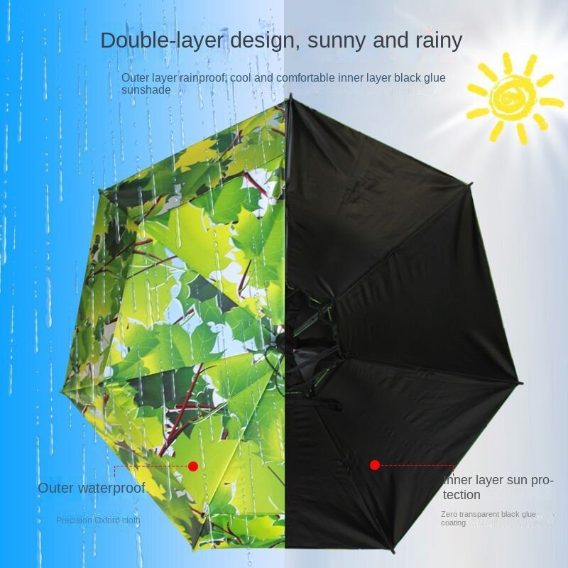 Umbrella Sun Protection Uv Proof Cap Head Wear Double Folding Large Black Glue Rain Bamboo Hat Fishing Cover