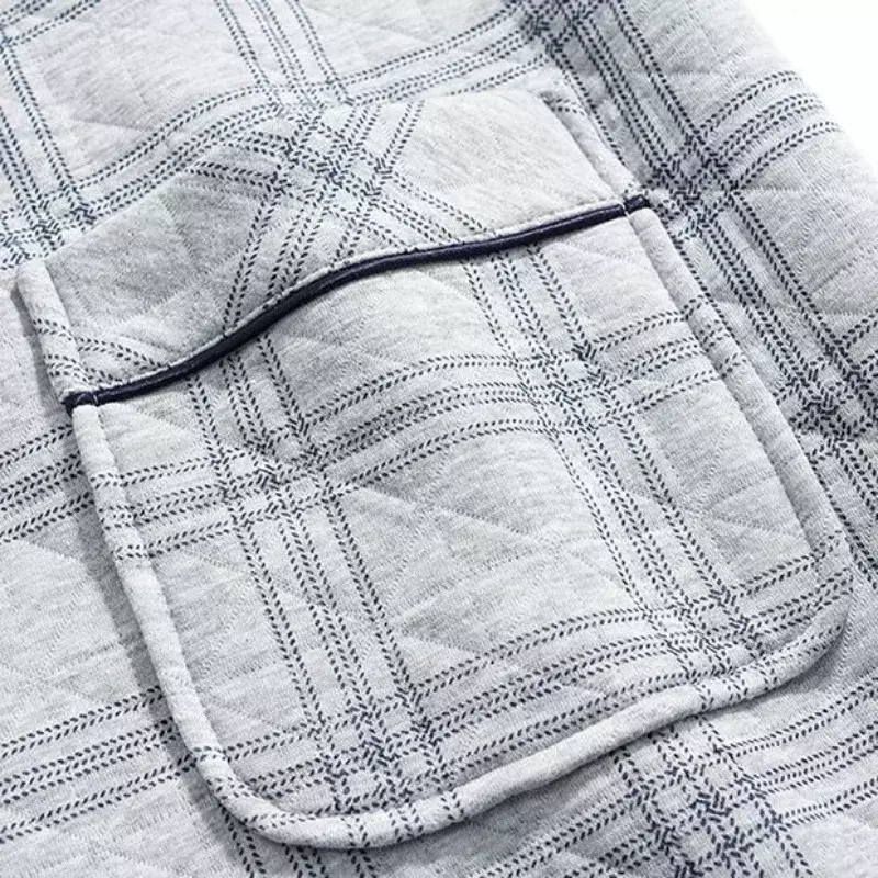 2024 New Pajama Men Autumn Winter Cotton Padded Sandwich Long-sleeved Loungewear Air Cotton Warm Homewear Suit V-neck Sleepwear
