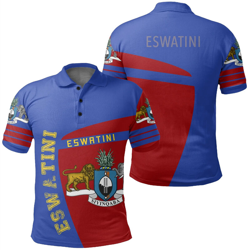 Africa Eswatini flaga mapa 3D drukowane koszulki Polo dla mężczyzn Swaziland godło narodowe z krótkim rękawem patriotyczna koszulka POLO bluzki koszulowe