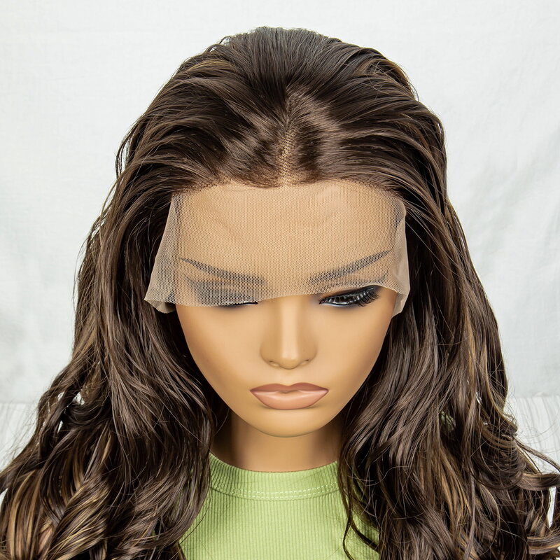 Wig bergelombang Highlight sintetis 13x3 Wig bergelombang sorot emas renda depan untuk wanita