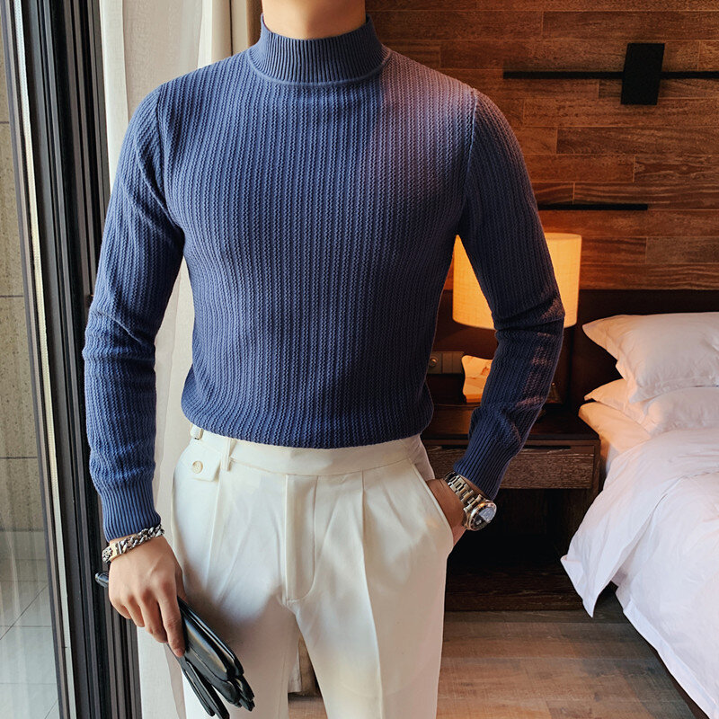 2023 elegante cor sólida gola solta all-match camisola de malha roupas masculinas outono nova casual pullovers quente coreano topos
