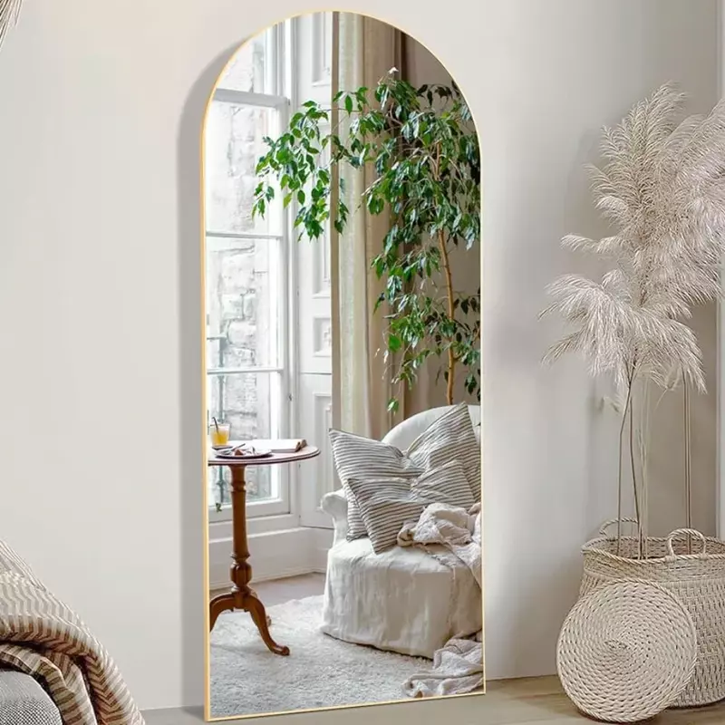 64"x21" Arched Full Length Mirror Floor Mirror Full Body Mirror, Alloy Frame Standing Hanging or Leaning Against Wall, Gold