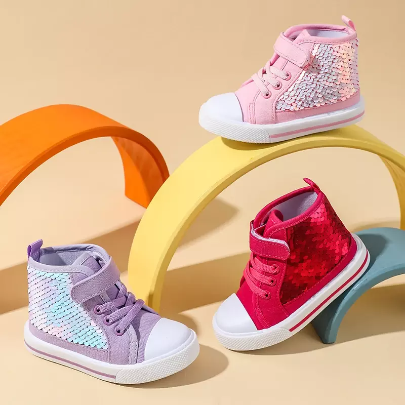 Sepatu anak dengan payet Fashion Girsl sepatu bot musim semi musim gugur anak sepatu kets olahraga nyaman kanvas sepatu kasual