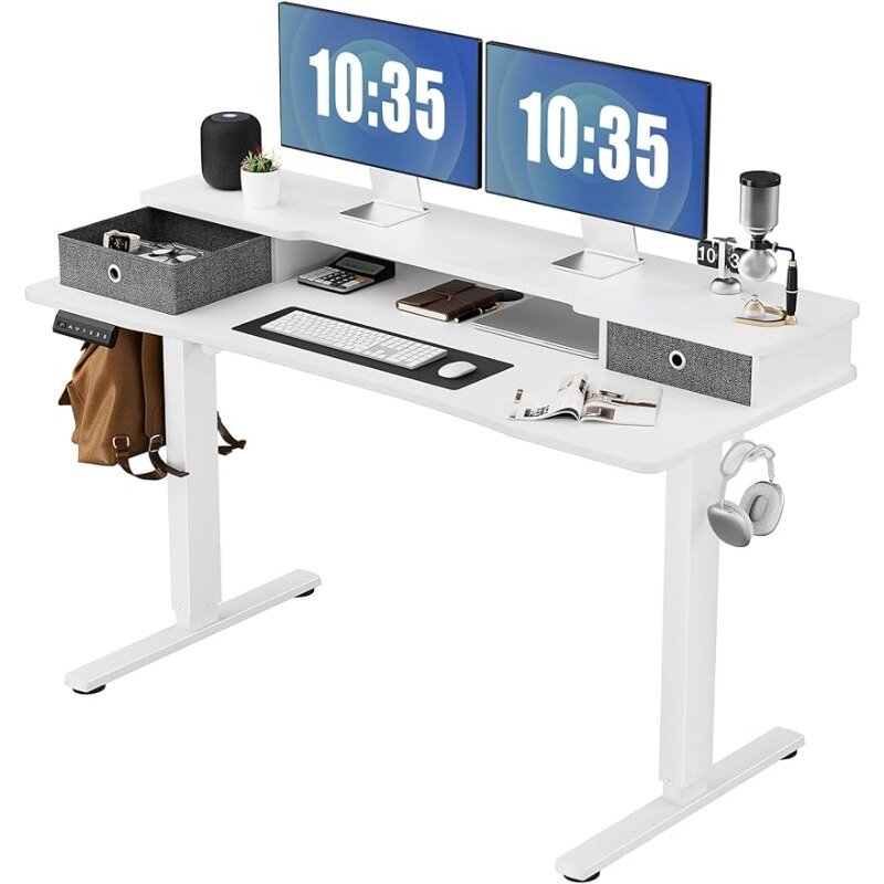 Stojące biurko elektryczny z podwójną szufladą-regulowana wysokość 55x24 cale do biurko do komputera z półka do przechowywania