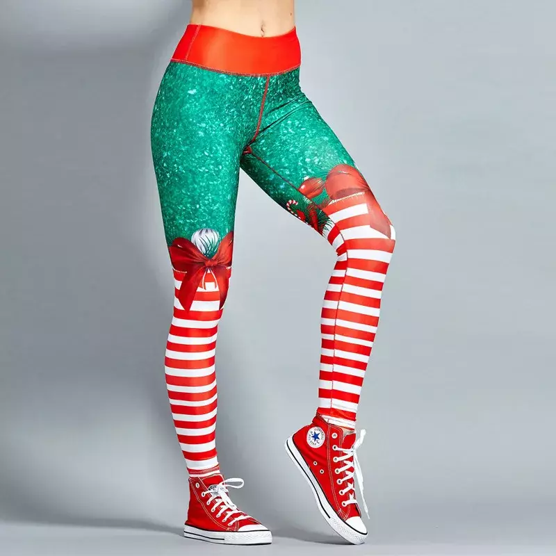 Mallas ajustadas de cintura alta para mujer, Leggings de entrenamiento estampados, pantalones elásticos, Sexy, de Navidad