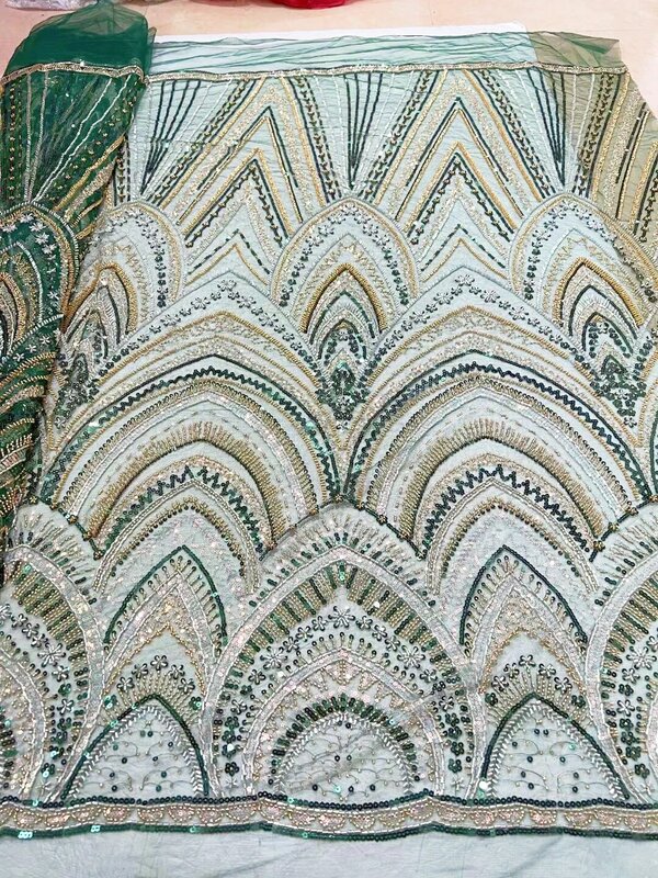 Новейшая африканская кружевная ткань с блестками 2024, высококачественные бусины, кружевной Материал 5 ярдов, французская нигерийская кружевная ткань для женского платья