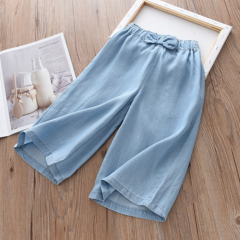 2024 New Fashion Children Wide Leg Pants Summer Casual Thin Chiffon Cropped Trousers For Teenager Girls Clothes 2 4 6 8 10 Years