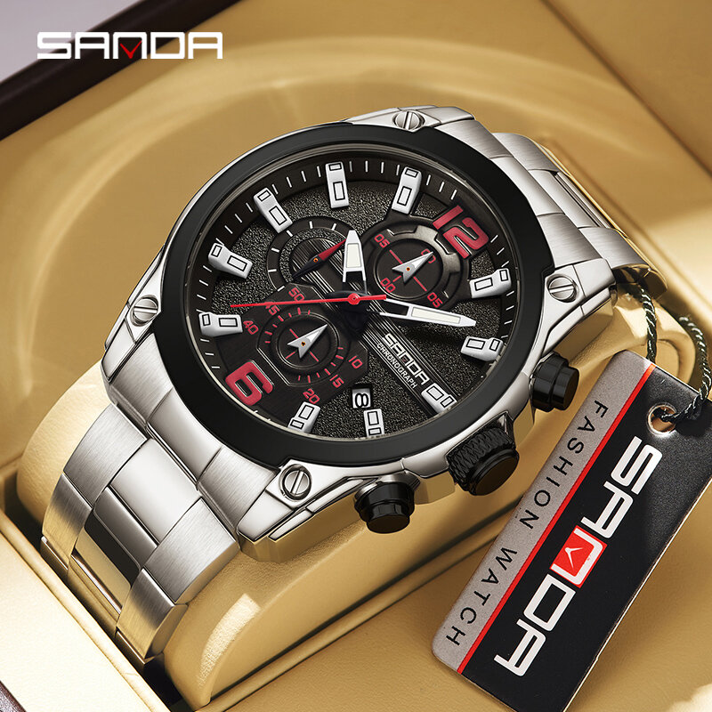 Relógio de pulso impermeável de aço inoxidável masculino, relógio de quartzo, pulseira de silicone, relógio de alta qualidade, moda, 5305, 2024