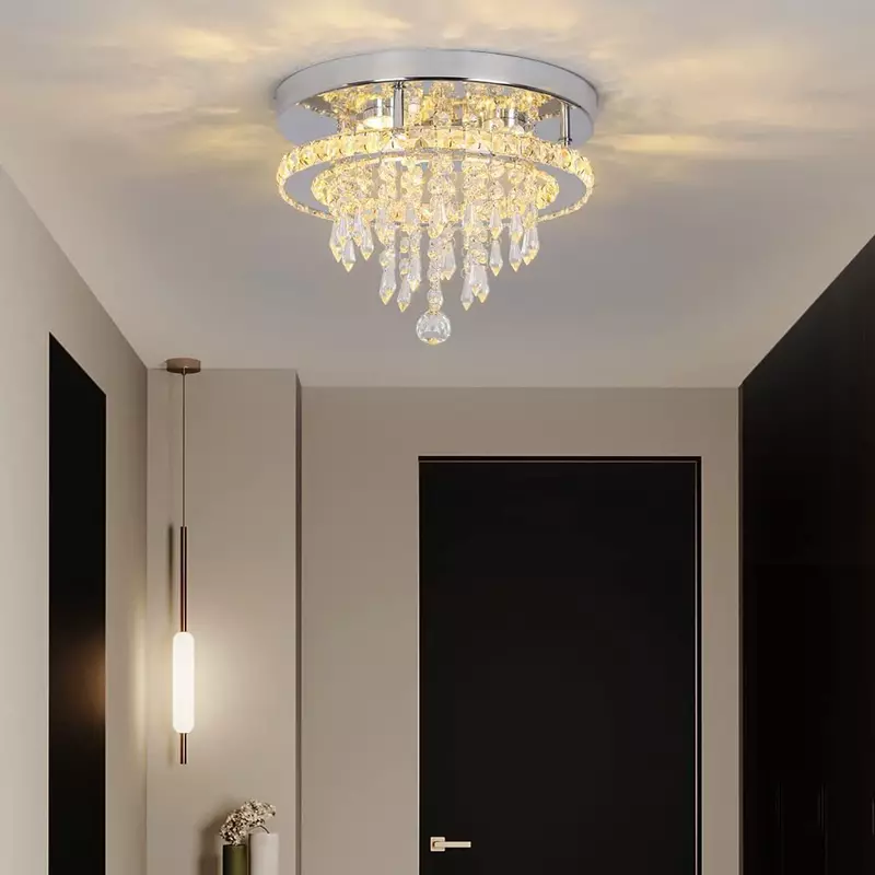 Kristallen Kroonluchter Plafondverlichting Elegante Moderne Druppeltjes Kristallen Plafond Hanglamp Voor Slaapkamer Woonkamer Gang