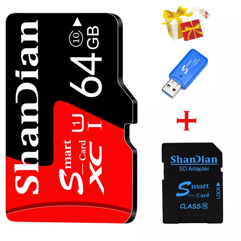 SD inteligente Clase 10, tarjeta Flash SD/TF de 128GB, 32GB, 64GB, Memoria SD inteligente para teléfono/tableta PC, regalo de lector de tarjetas