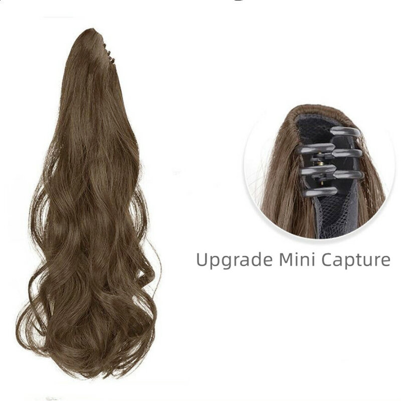 Peruca de rabo de cavalo encaracolado longo feminino, estilo pinça, peruca de seda sintética, onda grande, cabelo simulado de alta temperatura