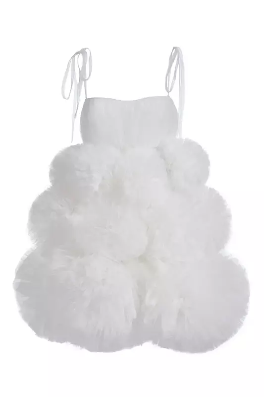 SERENDIPIDTY-Mini robe plissée à volants en tulle pour femmes, bretelles spaghetti, sur mesure, blanc, sexy, été