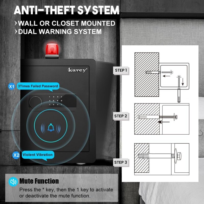 Kavey 2,0 Cub Safe, Zuhause mit hintergrund beleuchteter Touchscreen-Tastatur und Doppel alarmsystem, Gelds tumpf funktion geführt