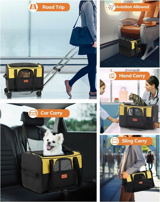 Morpilot Cat Carrier with Wheels Airline Approved Pet Dog Carrier with Wheels for Small Dogs Rolling Cat Carrier