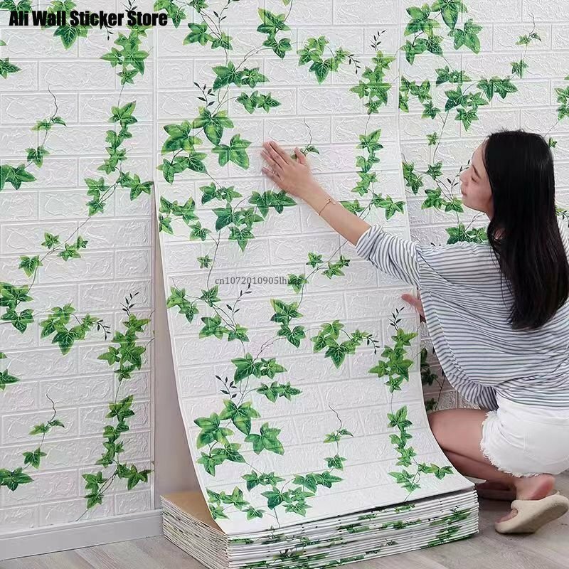 レトロな3Dフォームレンガの壁紙,1m,粘着性の背景,家の装飾