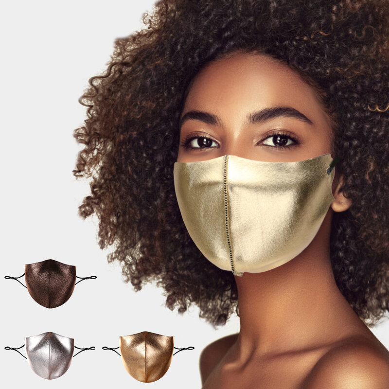 2021 Novo Ouro Máscara De Seda Mulheres Moda 2ply Respirável Máscaras Faciais Alça Ajustável Unisex Adulto Anti-poeira Máscara Sem Decoração