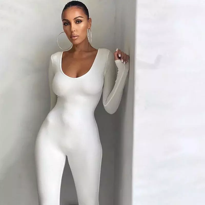 Fashion Bodycon Jumpsuit for Women‘s Clothing Casual Brown Fitness Rompers 2023 New  Y2K Playsuit Activity Streetwear Overalls