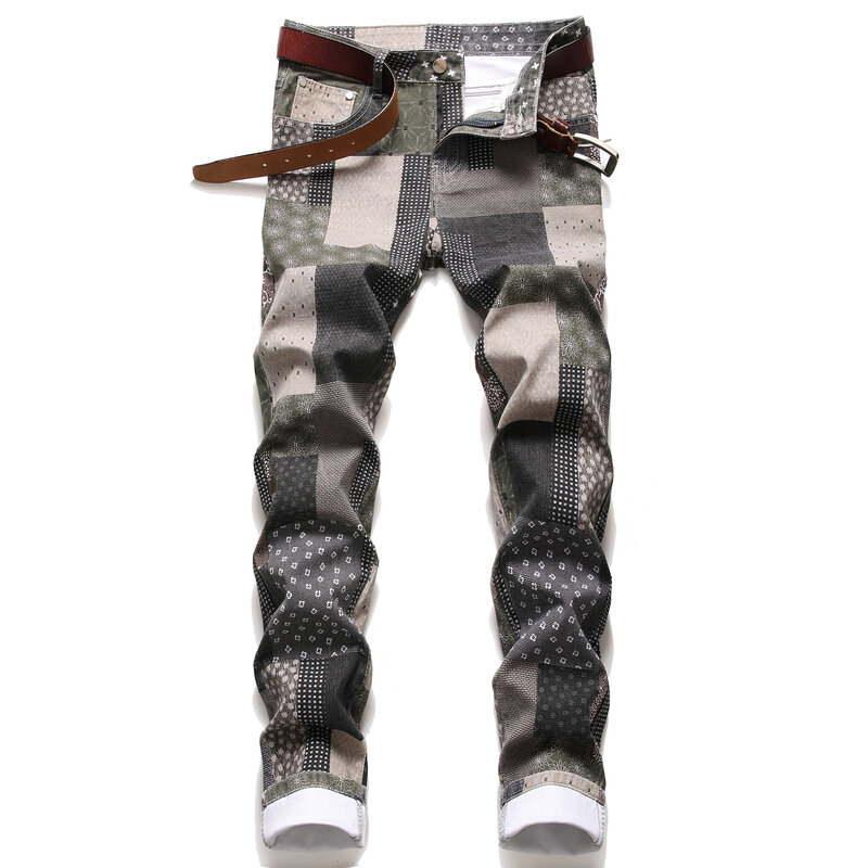 Джинсы Y2K мужские стрейчевые, Модные Винтажные брюки-карго из денима в клетку, в стиле пэчворк, повседневные узкие штаны в стиле Харадзюку, уличная одежда