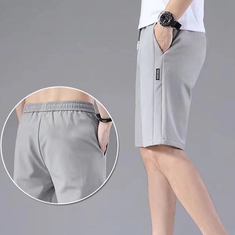 Pantalones cortos deportivos para hombre, Shorts informales de Color sólido con patrón recto, tipo suelto, cintura elástica, cordón, Jogging, Verano
