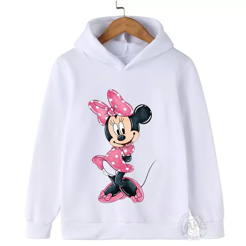 Disney-Sudadera con capucha para niños y niñas, ropa con estampado de dibujos animados de Minnie, chándal de cuello redondo, 2024