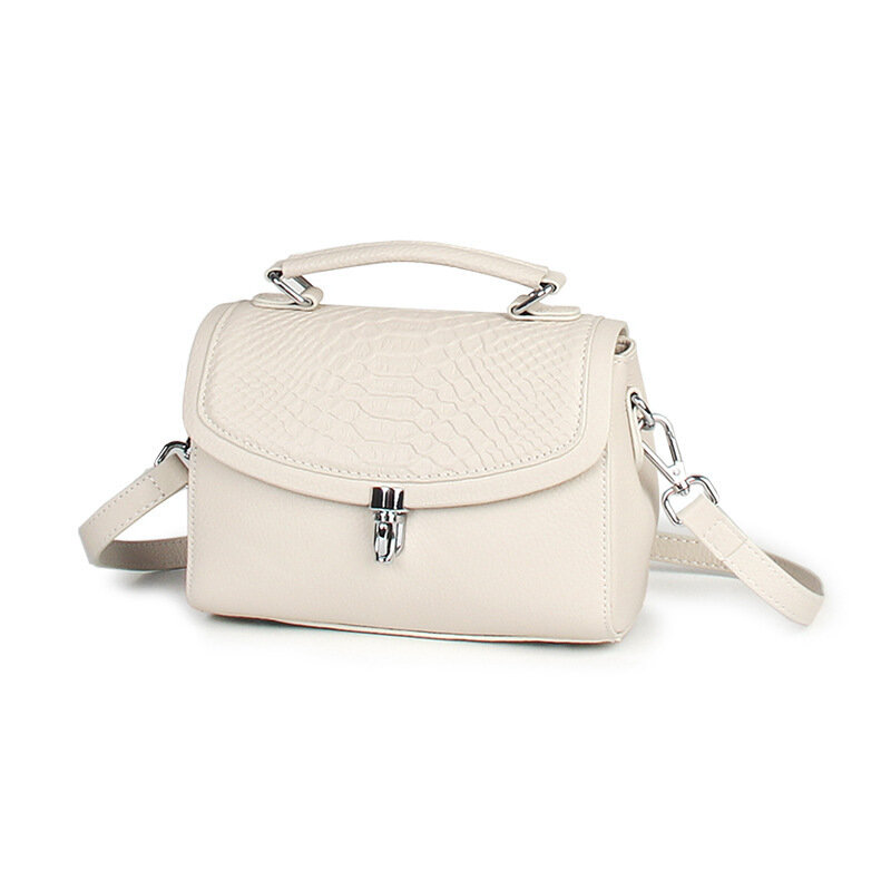 Bolso cruzado de piel de vaca para mujer, bolso de mano Y2k, color blanco verdadero, cadena de capa superior, alta calidad, versátil, moda Retro